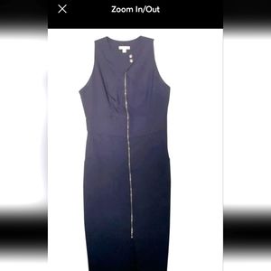 New York & Company Stretch Womens Size 16 Navy Career Dress, full front zip midi